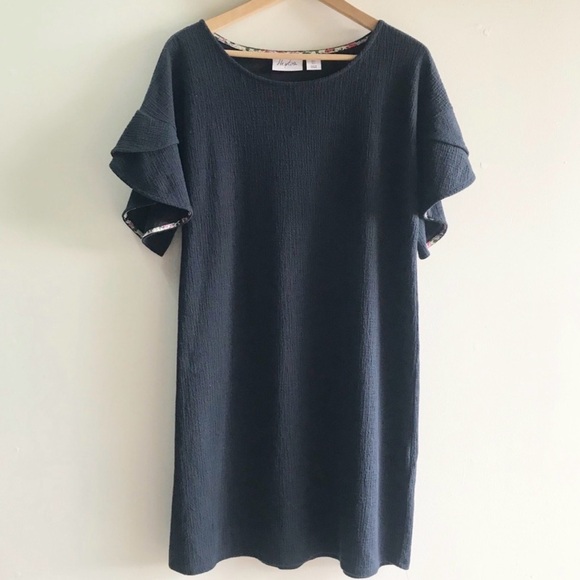 Heyton Navy Ruffle Sleeve T-shirt Dress Shift L - Picture 3 of 8